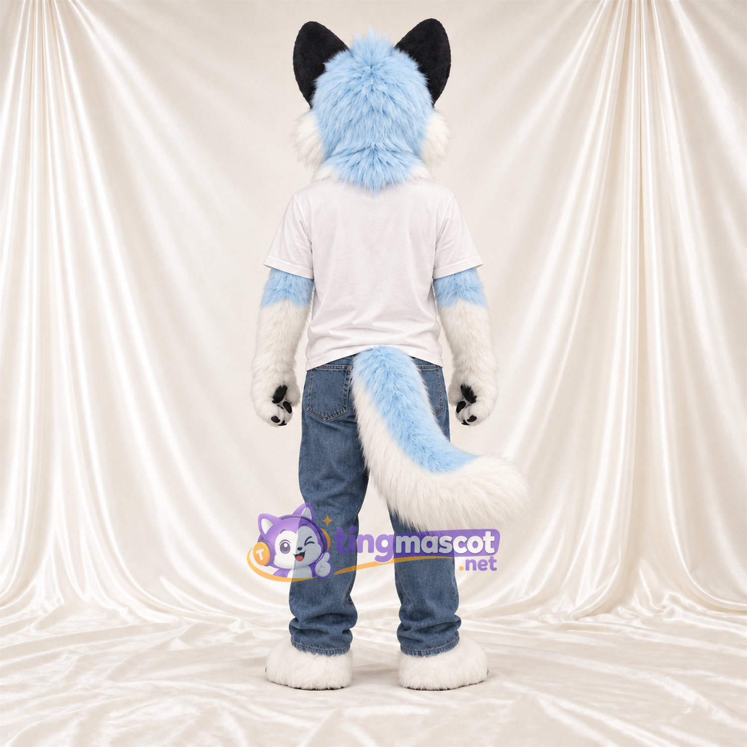 Costume de mascotte Husky – bleu / blanc – Chemise (blanc) Costume de mascotte Husky – bleu / blanc – Chemise (blanc)
