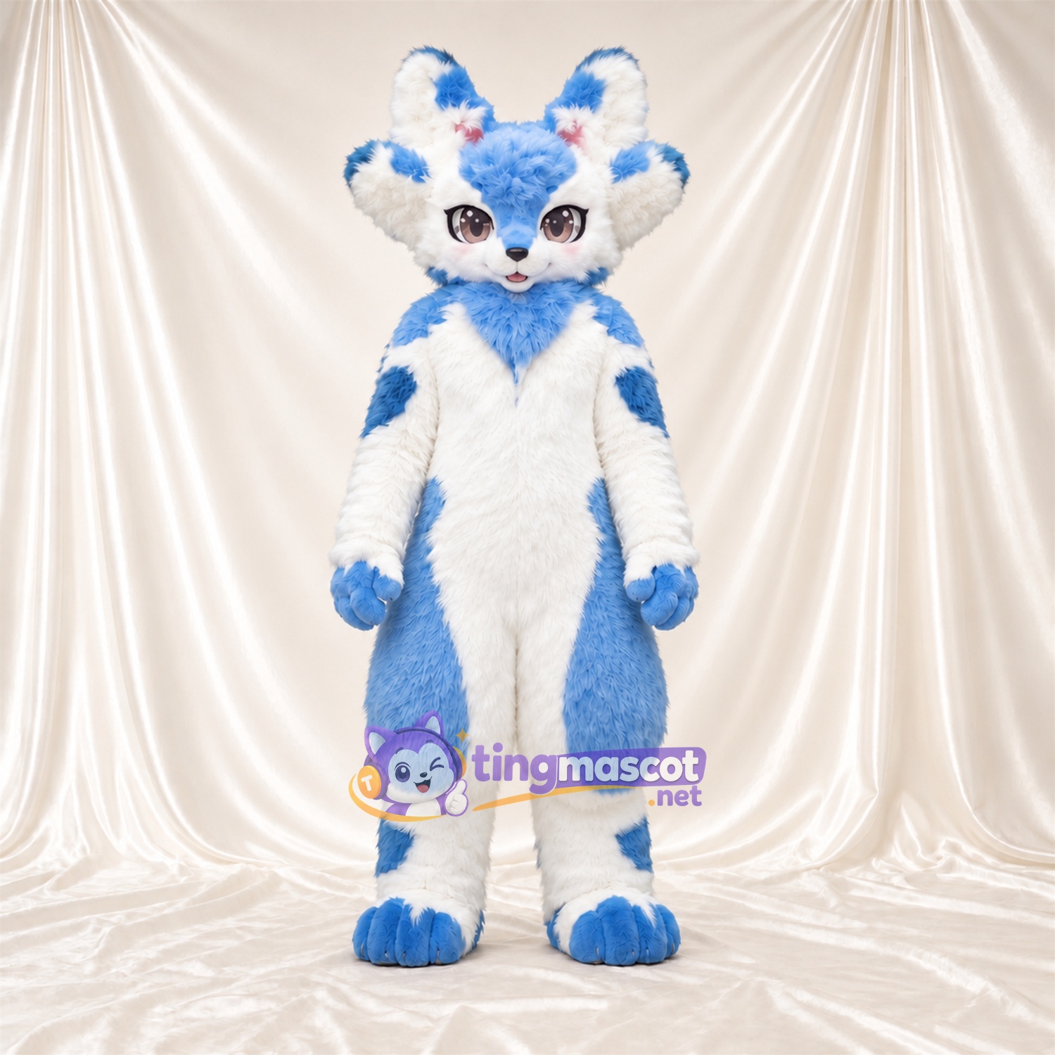 Maskottchenkostüm Husky – blau / weiß – Bauch (weiß); Hufe (blau)