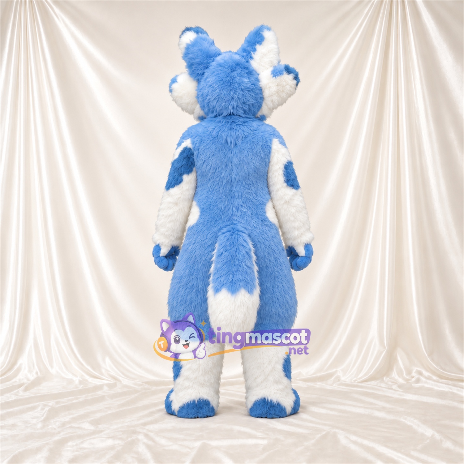 Maskottchenkostüm Husky – blau / weiß – Bauch (weiß); Hufe (blau)