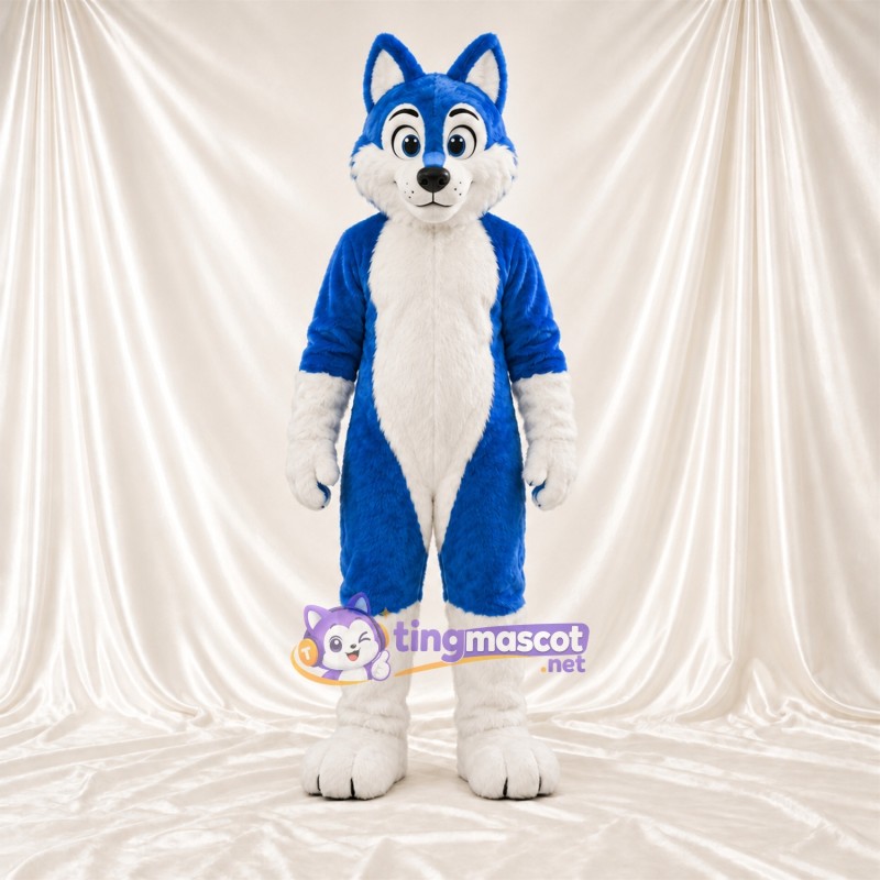Maskottchenkostüm Husky – blau / weiß – Bauch (weiß); Augen (blau) Maskottchenkostüm Husky – blau / weiß – Bauch (weiß); Augen (blau)