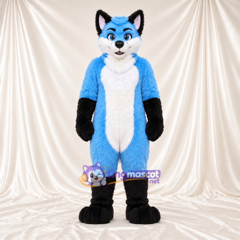 Maskottchenkostüm Husky – blau / weiß – Bauch (weiß); Handschuhe (schwarz) Maskottchenkostüm Husky – blau / weiß – Bauch (weiß); Handschuhe (schwarz)