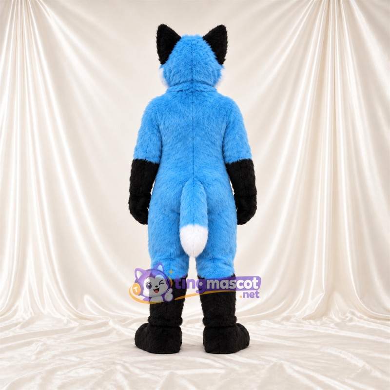 Maskottchenkostüm Husky – blau / weiß – Bauch (weiß); Handschuhe (schwarz)