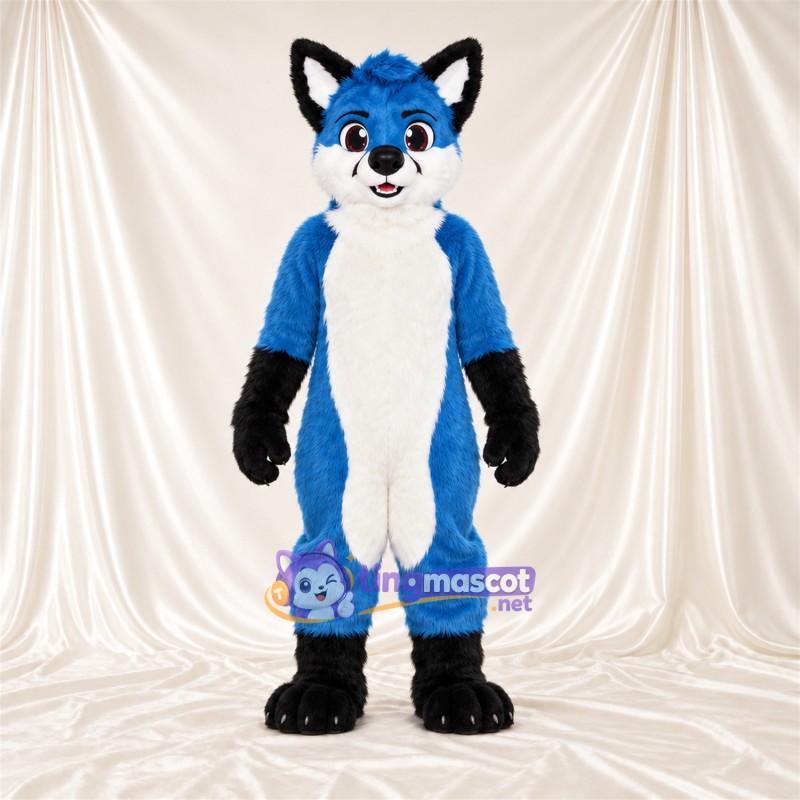 Maskottchenkostüm Husky – blau / weiß – Bauch (weiß); Handschuhe (schwarz) Maskottchenkostüm Husky – blau / weiß – Bauch (weiß); Handschuhe (schwarz)