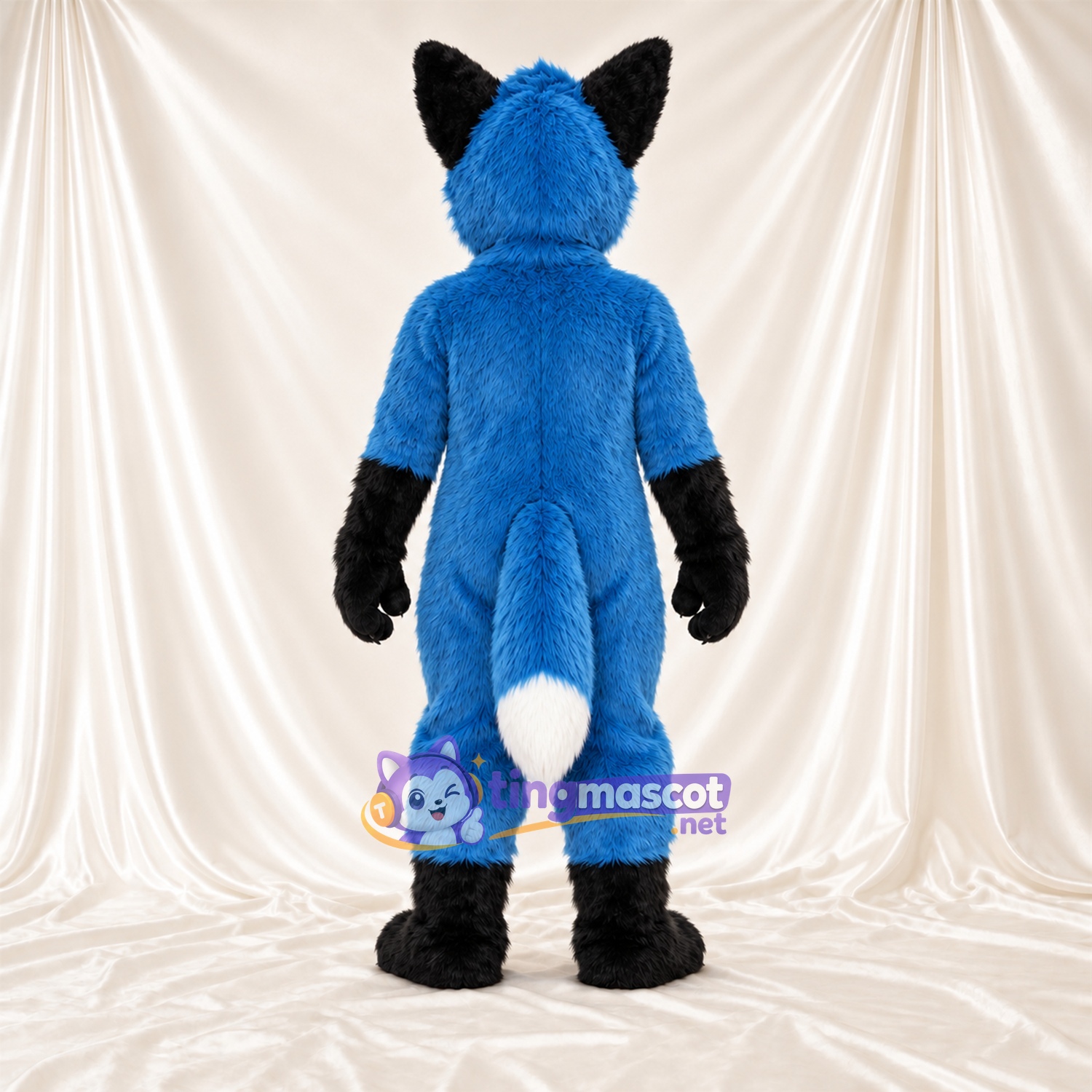 Maskottchenkostüm Husky – blau / weiß – Bauch (weiß); Handschuhe (schwarz)