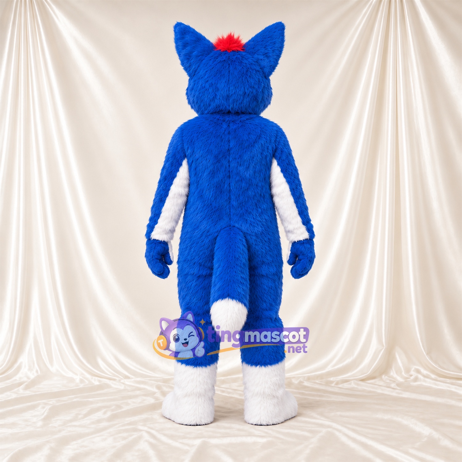 Maskottchenkostüm Husky – blau / weiß – Bauch (weiß); Haarschopf (rot) Maskottchenkostüm Husky – blau / weiß – Bauch (weiß); Haarschopf (rot)