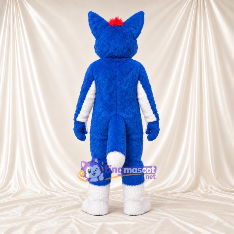 Maskottchenkostüm Husky – blau / weiß – Bauch (weiß); Haarschopf (rot) Maskottchenkostüm Husky – blau / weiß – Bauch (weiß); Haarschopf (rot)
