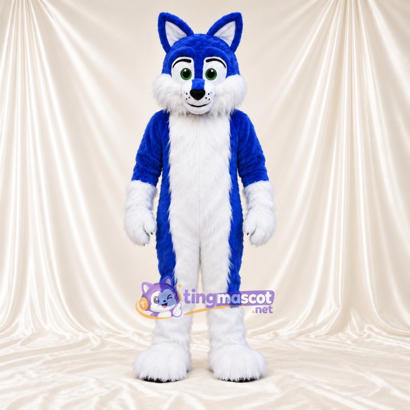 Maskottchenkostüm Husky – blau / weiß – Bauch (weiß); Augen (grün) Maskottchenkostüm Husky – blau / weiß – Bauch (weiß); Augen (grün)