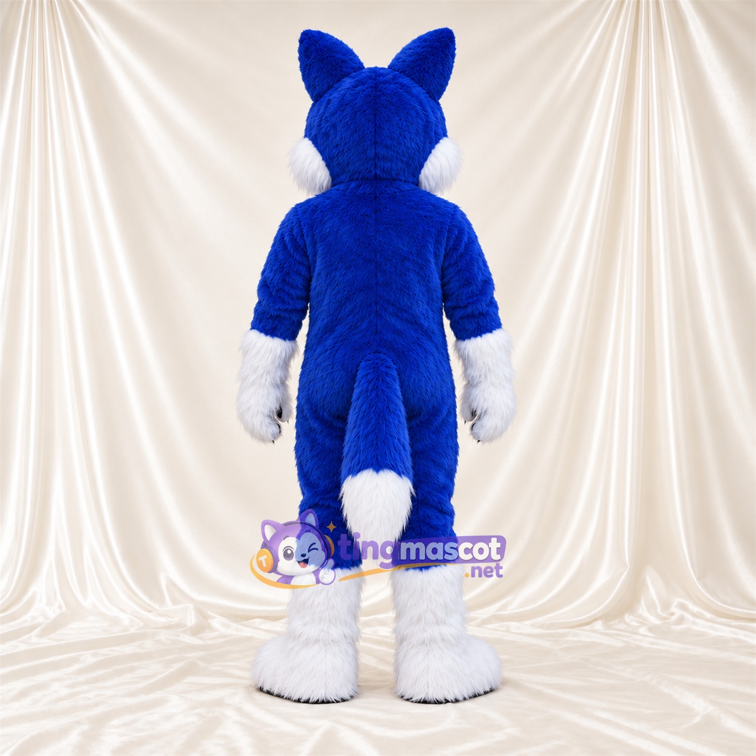 Maskottchenkostüm Husky – blau / weiß – Bauch (weiß); Augen (grün)