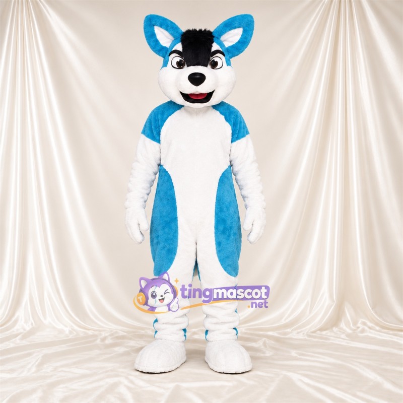 Maskottchenkostüm Husky – blau / weiß – Bauch (weiß); Haarschopf Maskottchenkostüm Husky – blau / weiß – Bauch (weiß); Haarschopf