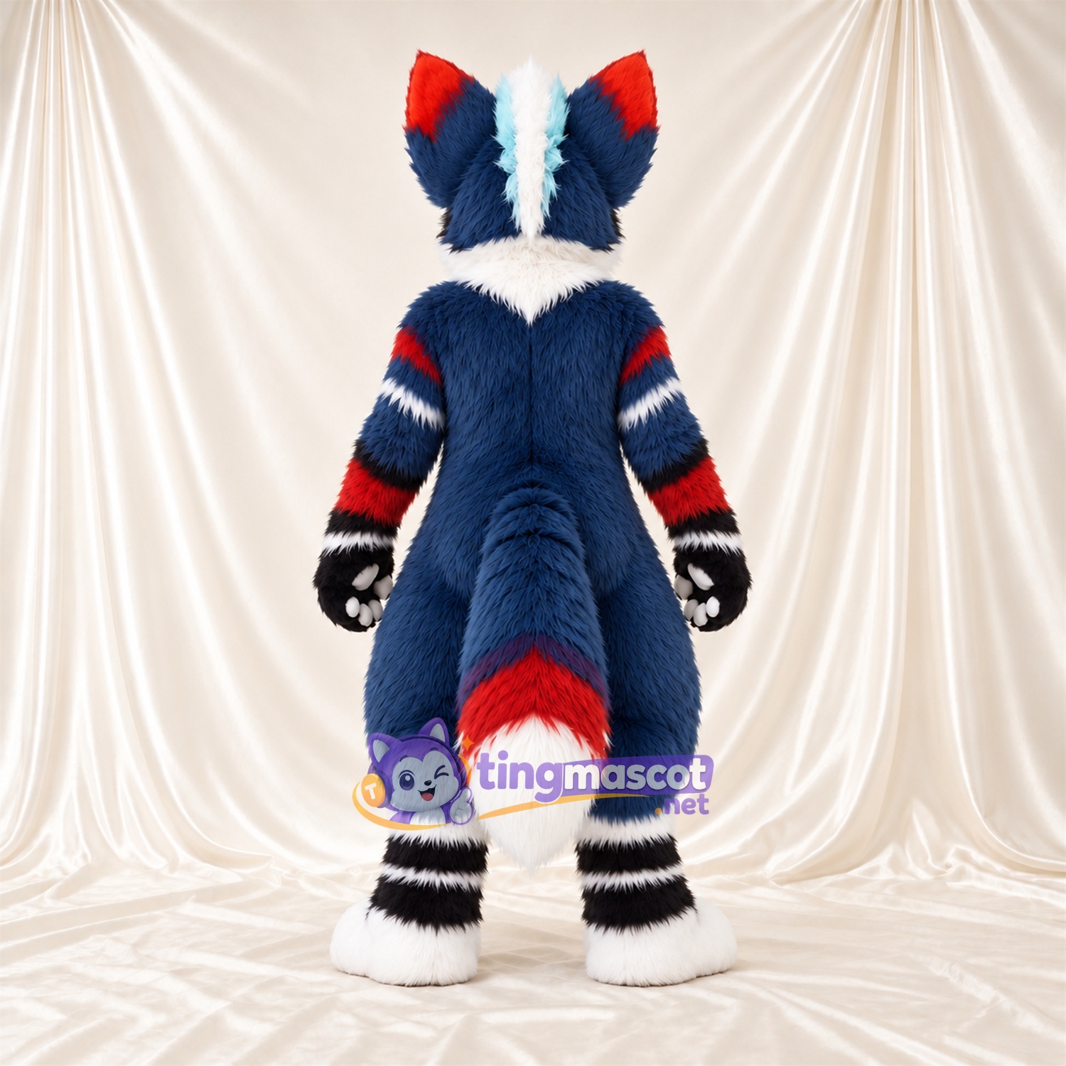 Blue and White Husky Mascot Costume - Red Accents Blue and White Husky Mascot Costume - Red Accents