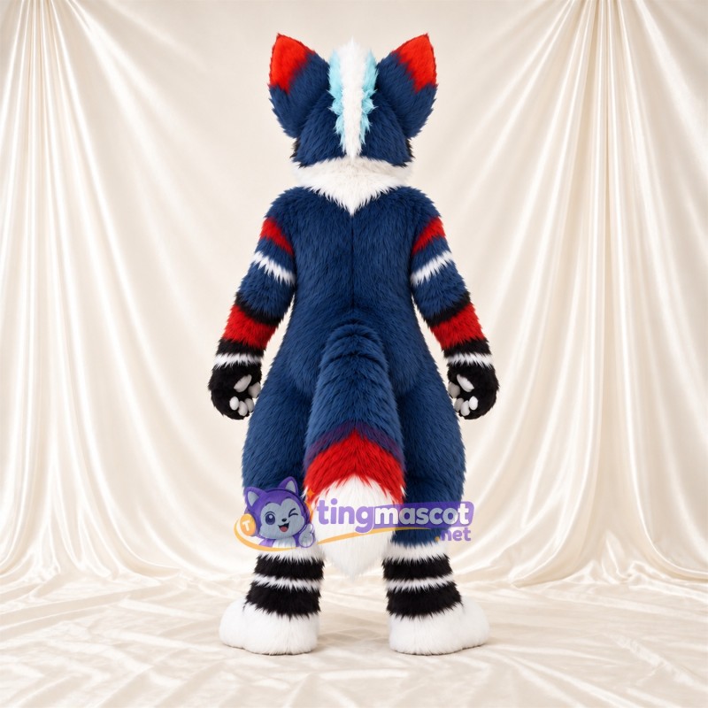 Blue and White Husky Mascot Costume - Red Accents Blue and White Husky Mascot Costume - Red Accents
