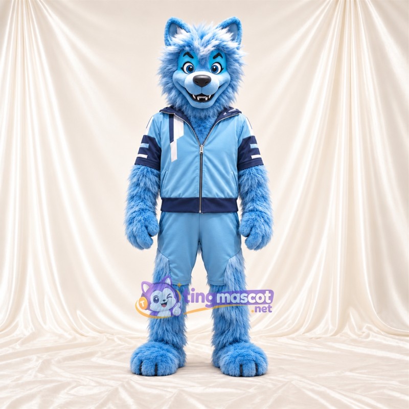 Blue and White Husky Mascot Costume - Blue Jacket Blue and White Husky Mascot Costume - Blue Jacket