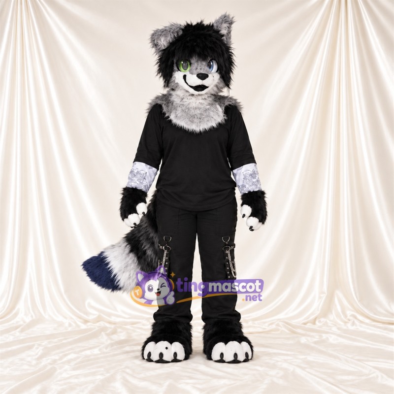 Black and White Raccoon Mascot Costume - Black Outfit Black and White Raccoon Mascot Costume - Black Outfit