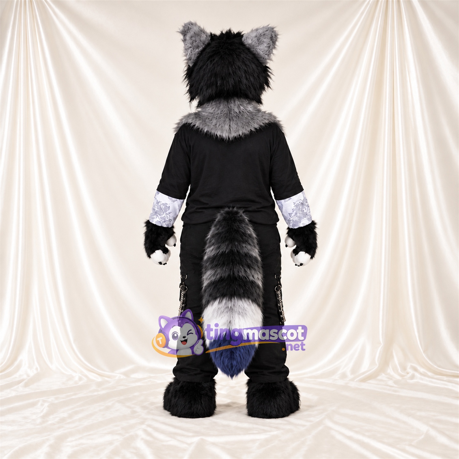 Black and White Raccoon Mascot Costume - Black Outfit Black and White Raccoon Mascot Costume - Black Outfit