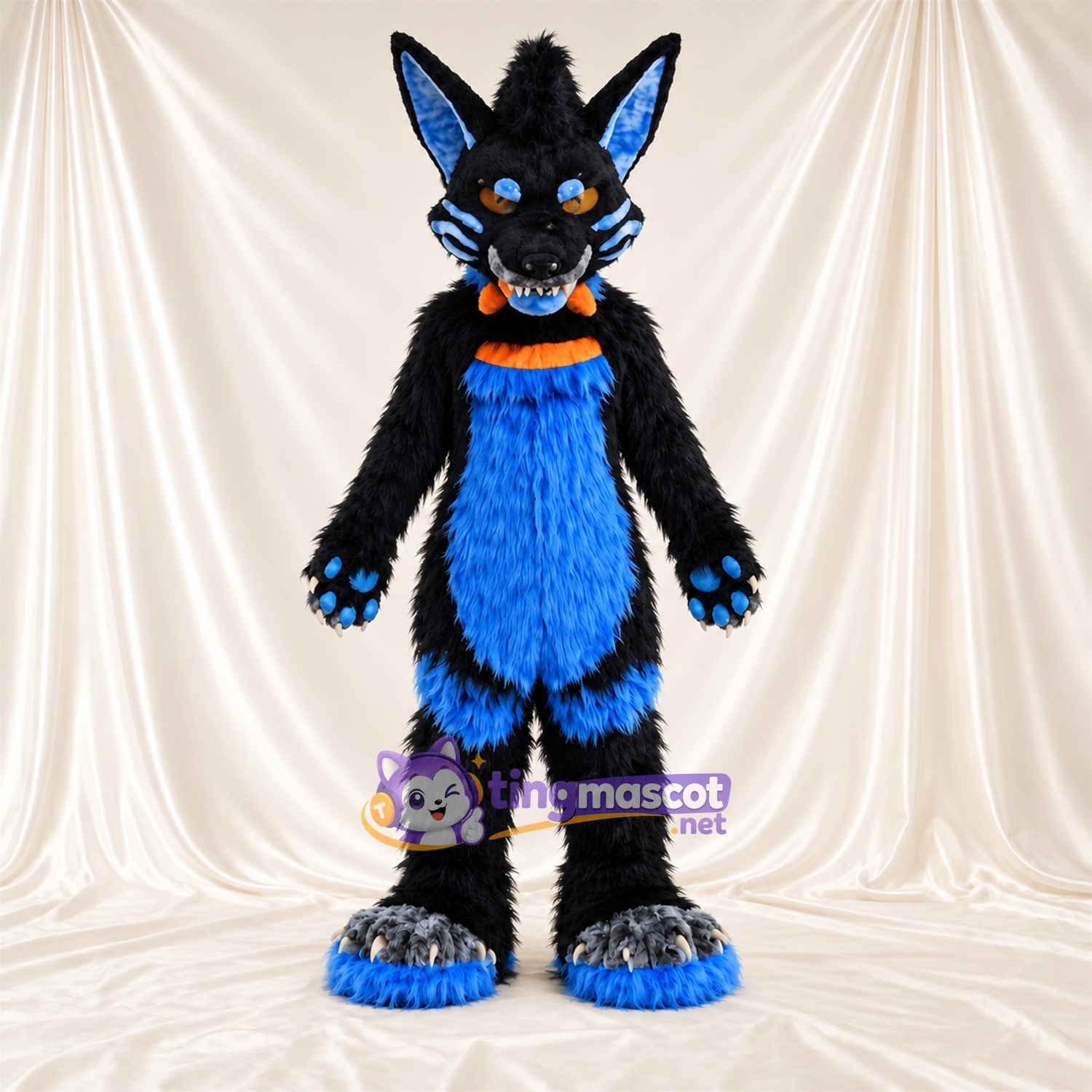 Costume de mascotte Chien – noir / bleu Costume de mascotte Chien – noir / bleu