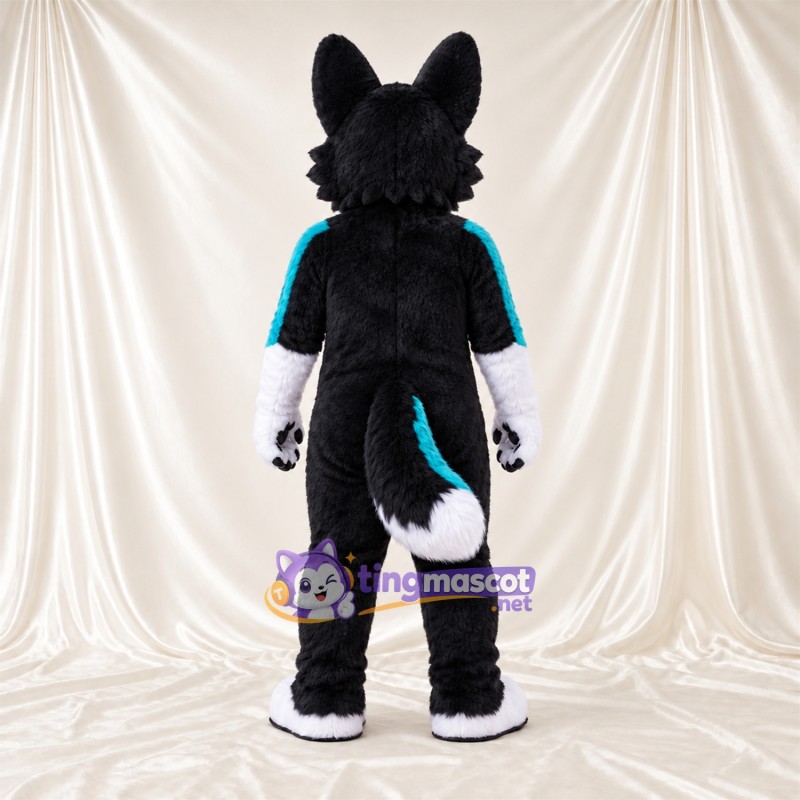 Black and White Husky Mascot Costume - Turquoise Accents Black and White Husky Mascot Costume - Turquoise Accents