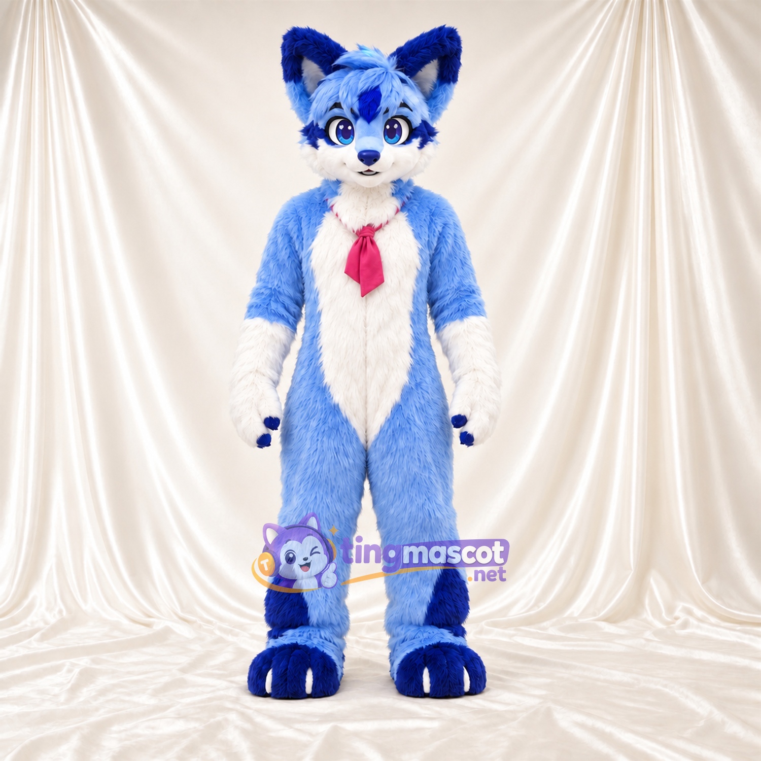 Maskottchenkostüm Husky – blau / weiß – Krawatte (rot) Maskottchenkostüm Husky – blau / weiß – Krawatte (rot)