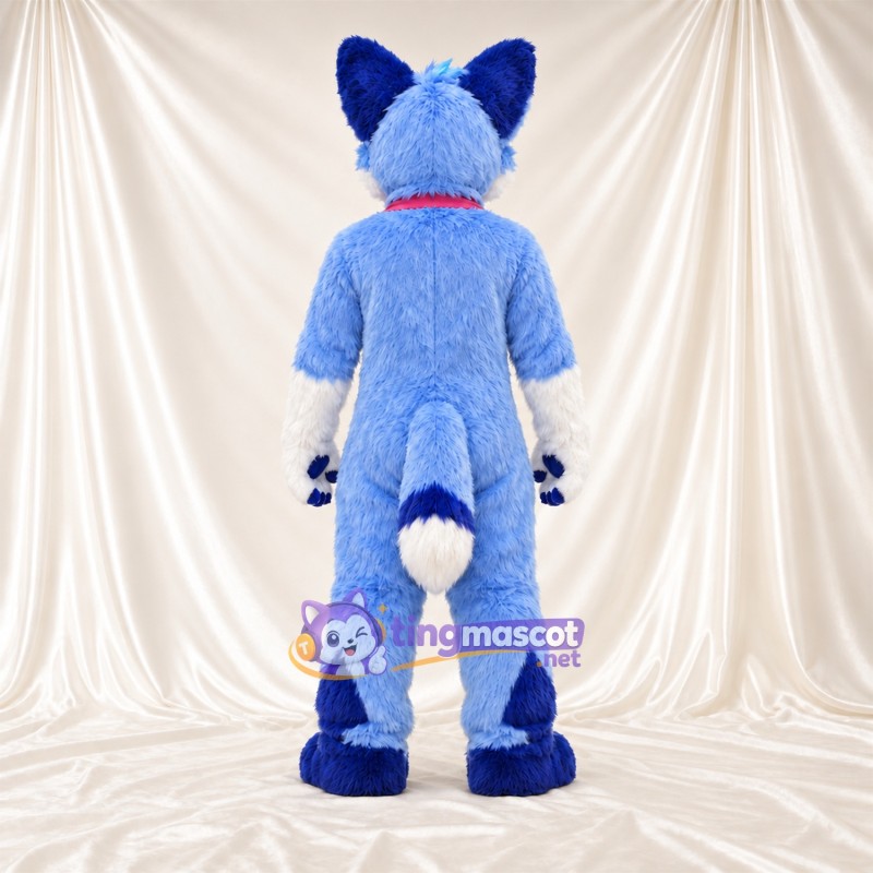 Maskottchenkostüm Husky – blau / weiß – Krawatte (rot) Maskottchenkostüm Husky – blau / weiß – Krawatte (rot)