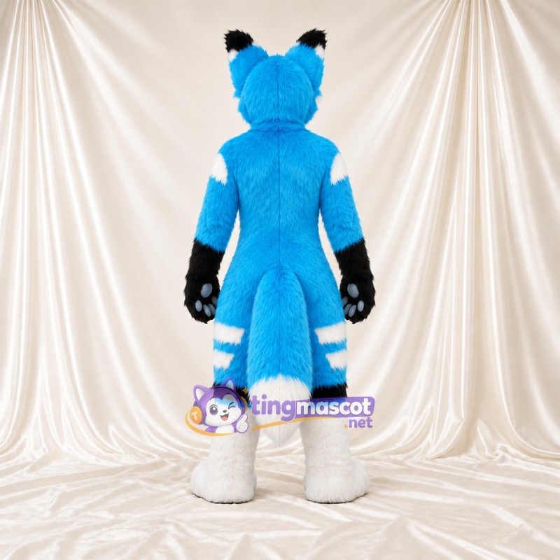 Costume de mascotte Husky – bleu / blanc – Coussinets (noir); Jambes