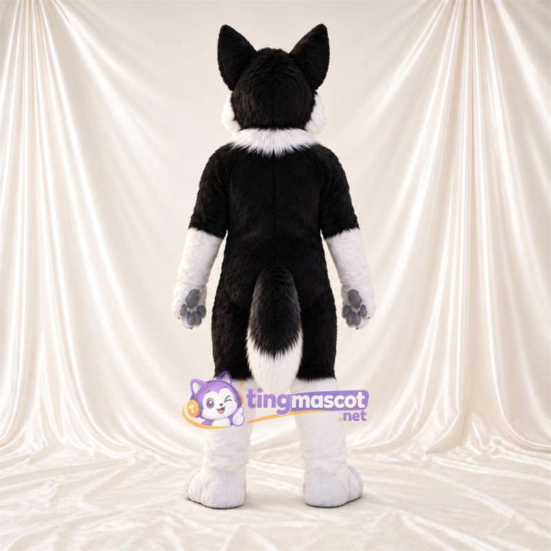 Black and White Husky Mascot Costume - Gray Paw Pads and White Lower Legs Black and White Husky Mascot Costume - Gray Paw Pads and White Lower Legs
