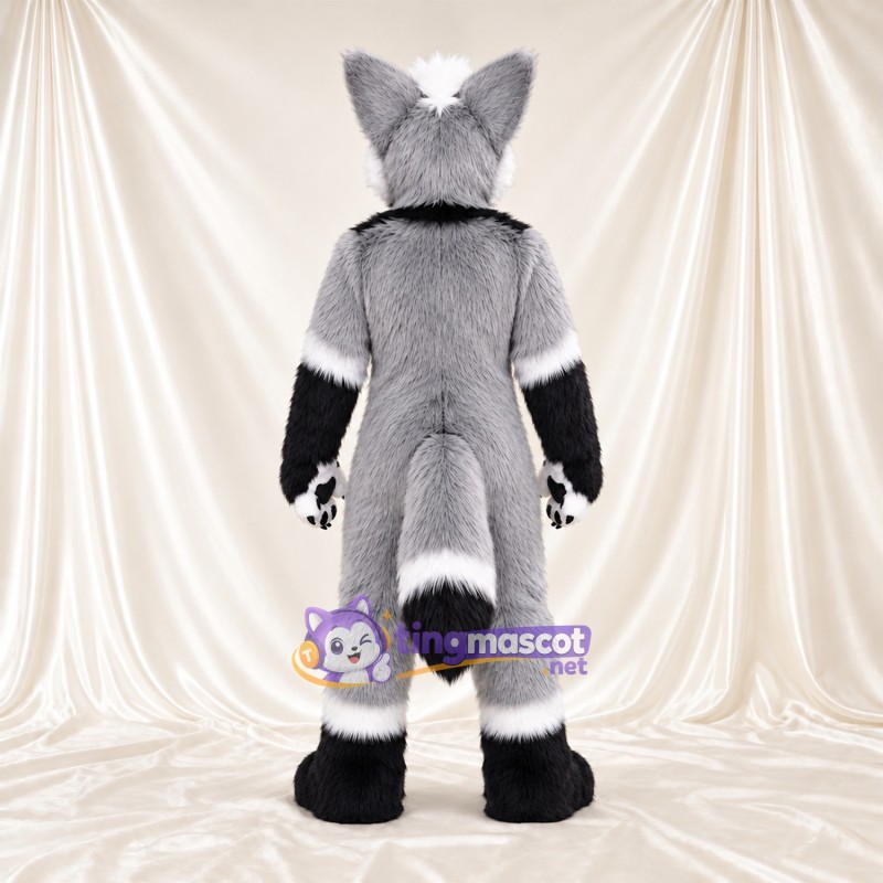 Maskottchenkostüm Fuchs – grau / weiß – Farbakzente (schwarz) Maskottchenkostüm Fuchs – grau / weiß – Farbakzente (schwarz)