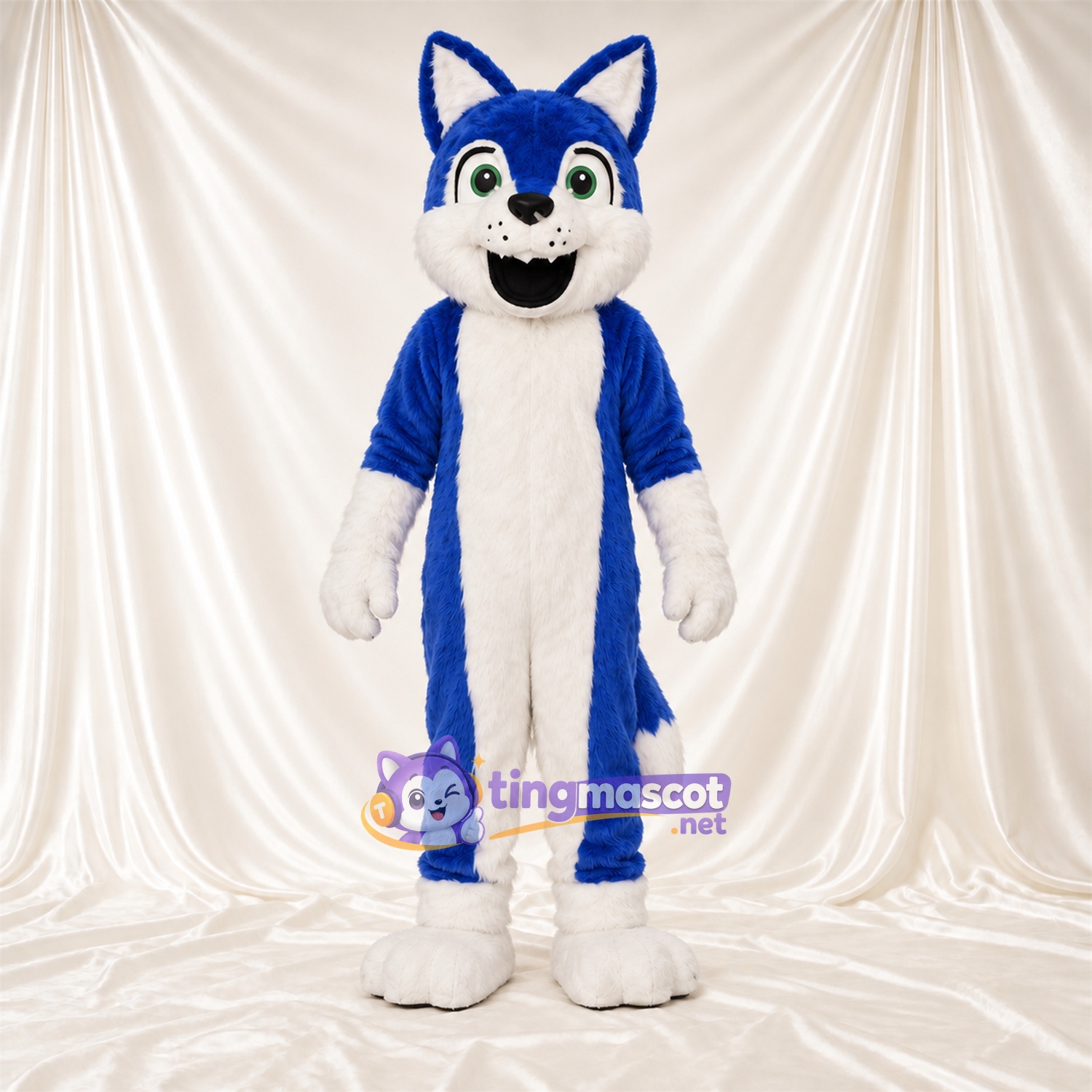 Maskottchenkostüm Husky – blau / weiß – Bauch (weiß); Augen (grün) Maskottchenkostüm Husky – blau / weiß – Bauch (weiß); Augen (grün)