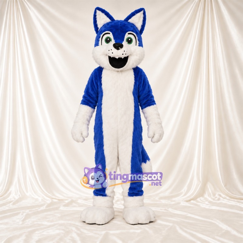 Maskottchenkostüm Husky – blau / weiß – Bauch (weiß); Augen (grün) Maskottchenkostüm Husky – blau / weiß – Bauch (weiß); Augen (grün)