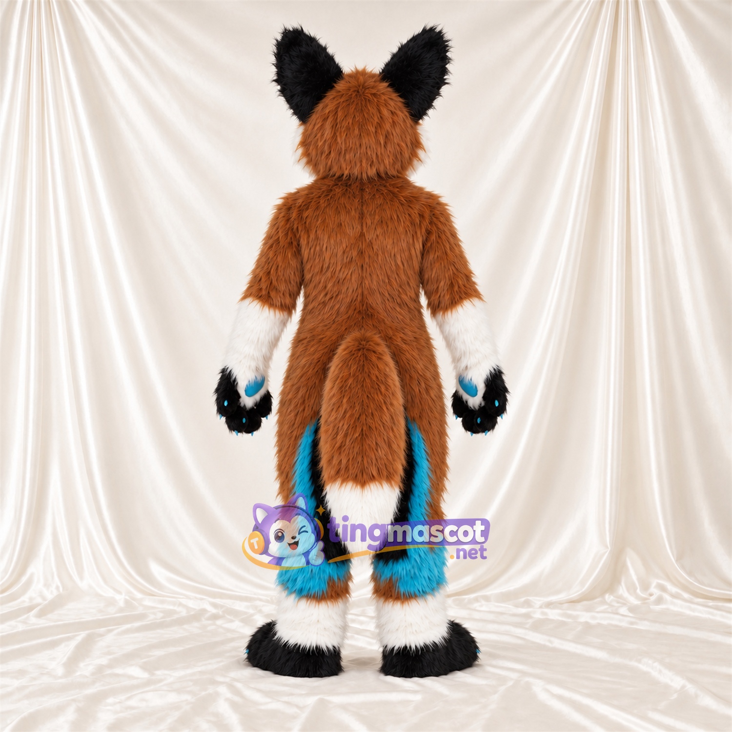 Brown and White Fox Mascot Costume - Blue Accents, White Tail Tip and Blue Paw Pads Brown and White Fox Mascot Costume - Blue Accents, White Tail Tip and Blue Paw Pads
