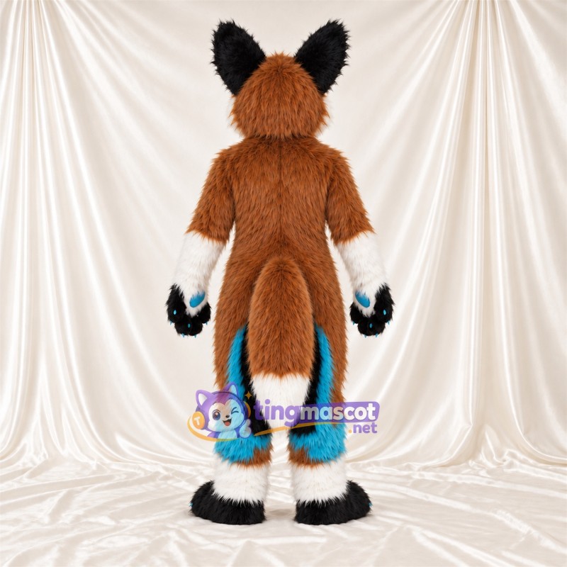 Brown and White Fox Mascot Costume - Blue Accents, White Tail Tip and Blue Paw Pads Brown and White Fox Mascot Costume - Blue Accents, White Tail Tip and Blue Paw Pads