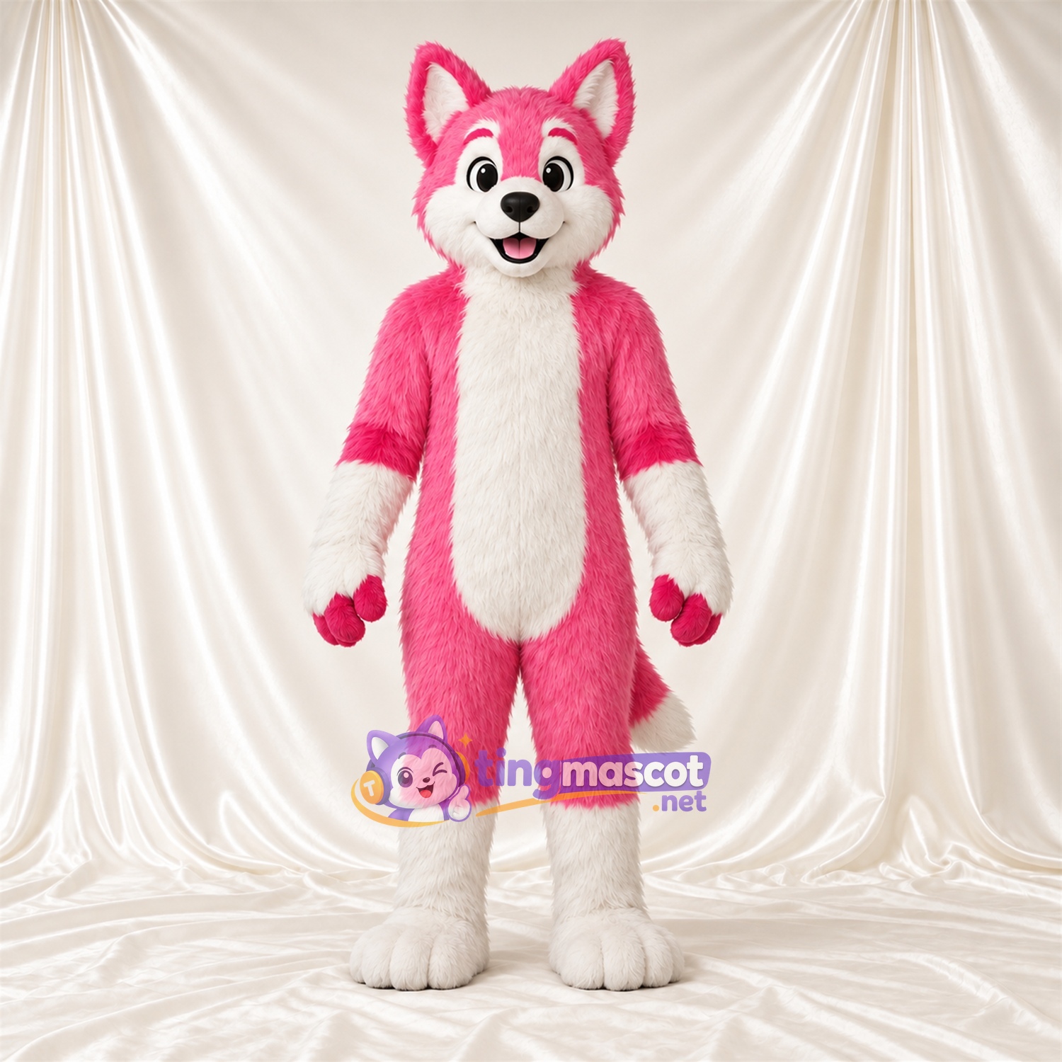 Costume de mascotte Husky – rose / blanc Costume de mascotte Husky – rose / blanc