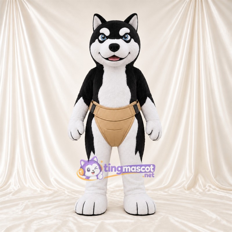 Costume de mascotte Husky – noir / blanc – Poche ventrale Costume de mascotte Husky – noir / blanc – Poche ventrale