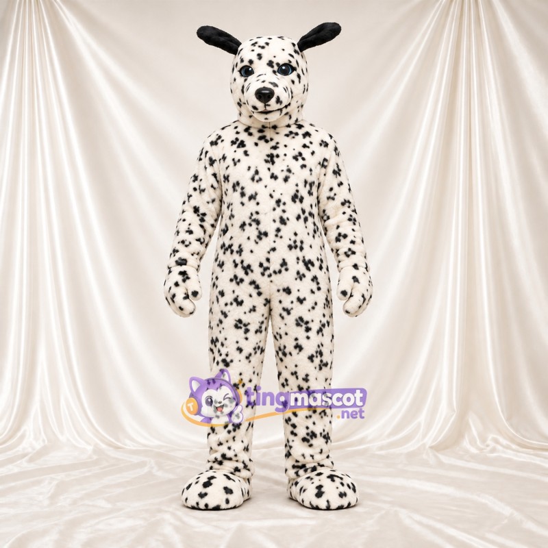 Costume de mascotte Dalmatien – noir / blanc – Oreilles pointues; Petites taches serrées Costume de mascotte Dalmatien – noir / blanc – Oreilles pointues; Petites taches serrées