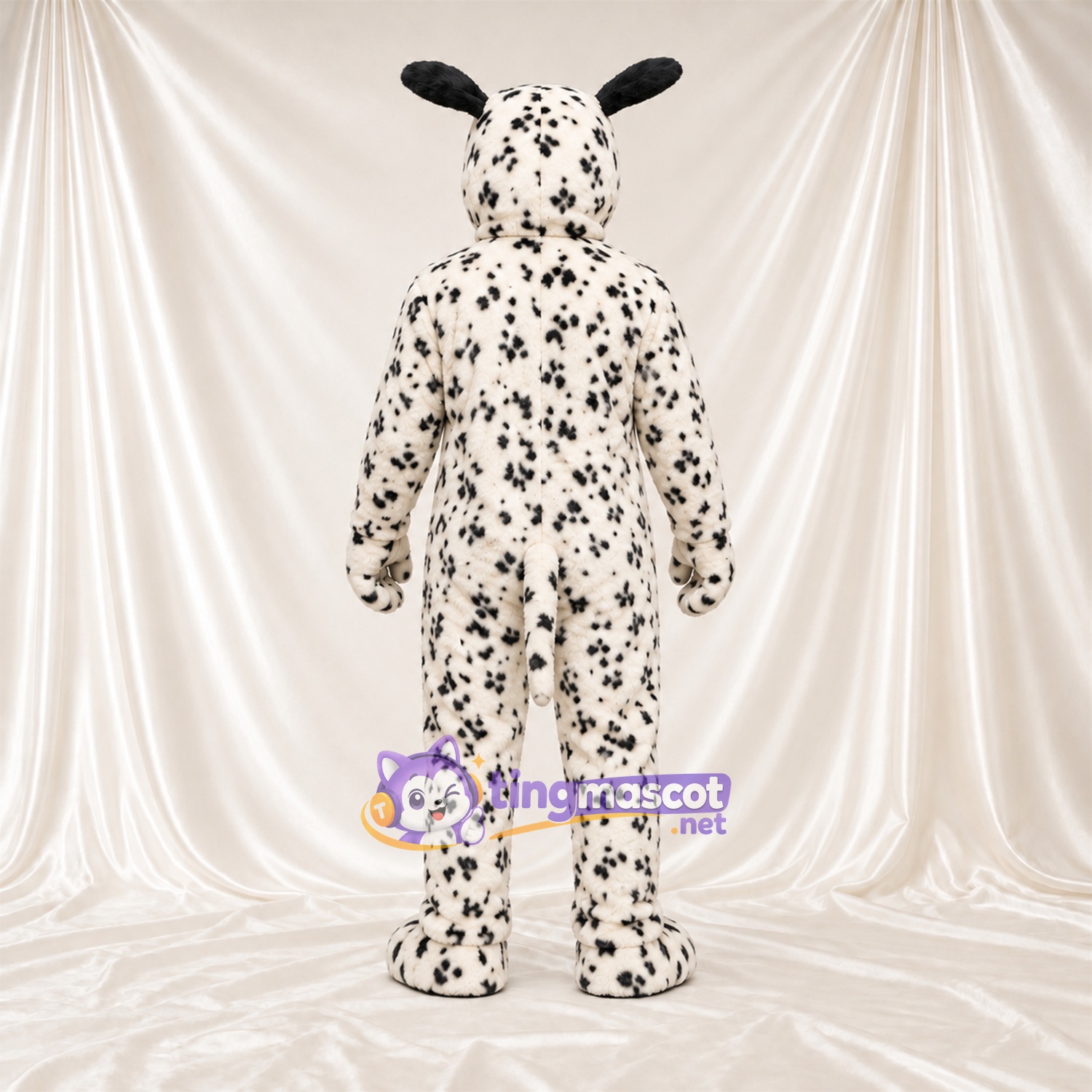 Costume de mascotte Dalmatien – noir / blanc – Oreilles pointues; Petites taches serrées Costume de mascotte Dalmatien – noir / blanc – Oreilles pointues; Petites taches serrées
