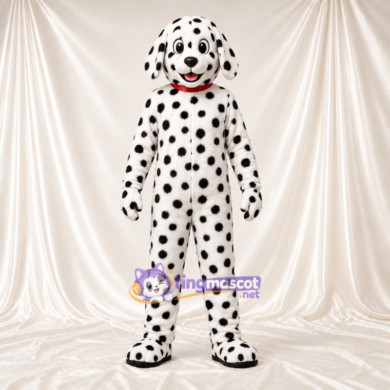 Maskottchenkostüm Dalmatiner – schwarz / weiß – Flecken (schwarz); Kragen (rot) Maskottchenkostüm Dalmatiner – schwarz / weiß – Flecken (schwarz); Kragen (rot)