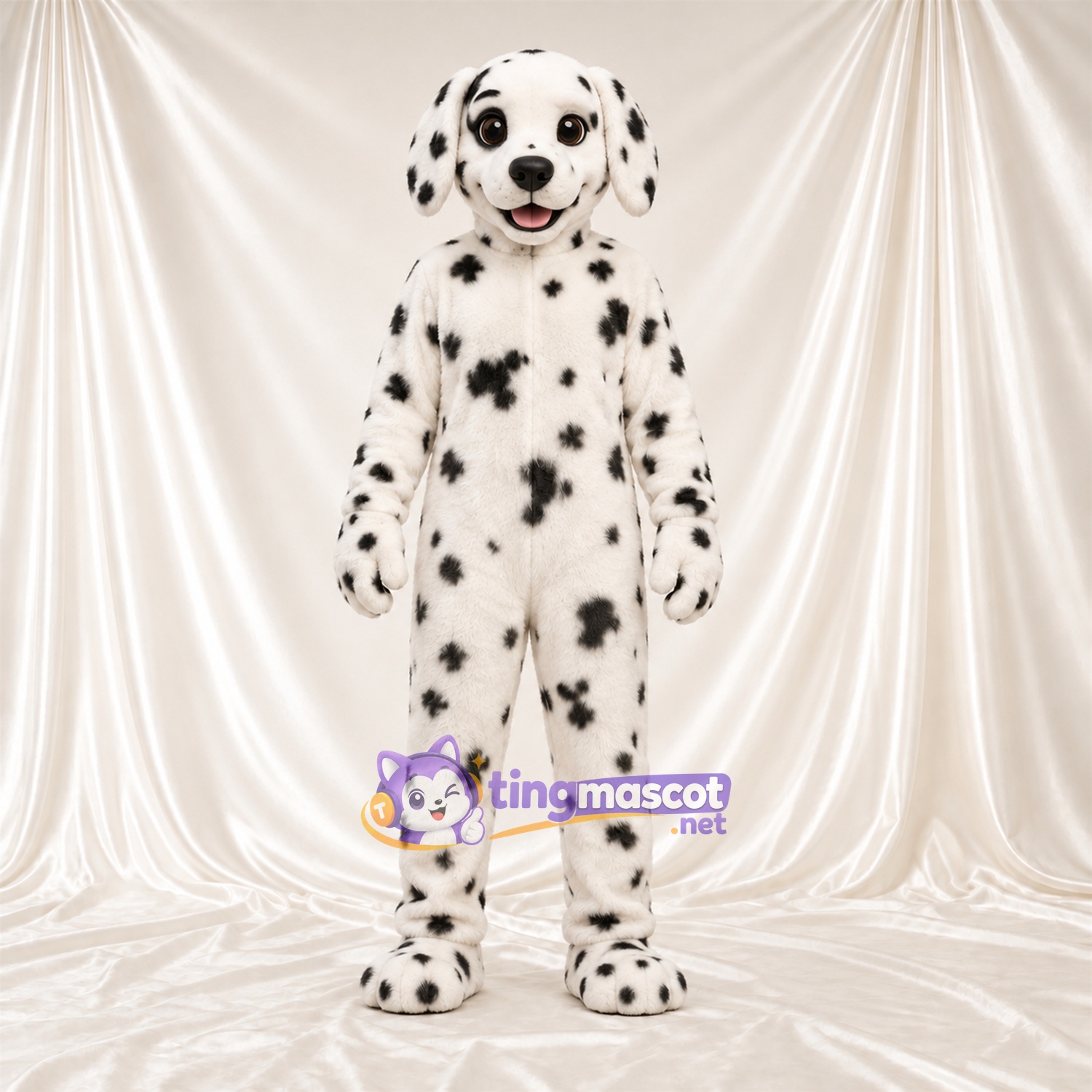 Costume de mascotte Dalmatien – noir / blanc – Bouche ouverte; Taches (noir) Costume de mascotte Dalmatien – noir / blanc – Bouche ouverte; Taches (noir)