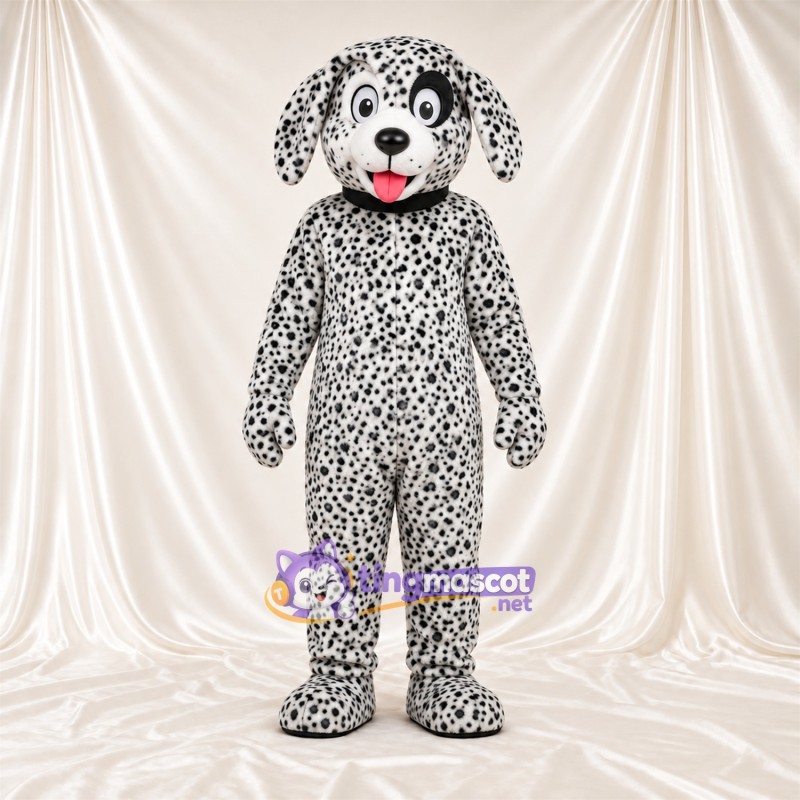 Black and White Dalmatian Mascot Costume - Black Collar and Dense Small Spots Black and White Dalmatian Mascot Costume - Black Collar and Dense Small Spots