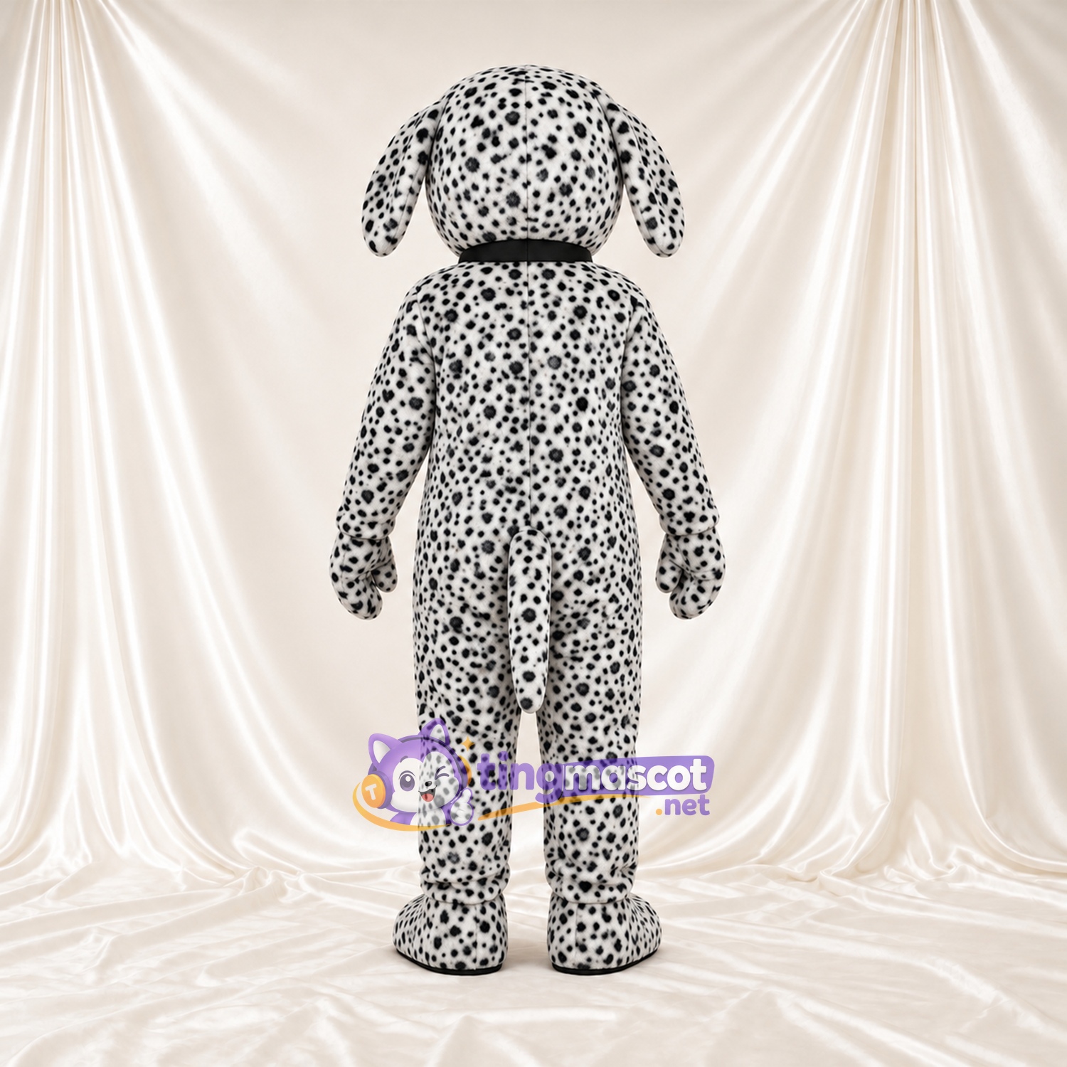 Black and White Dalmatian Mascot Costume - Black Collar and Dense Small Spots Black and White Dalmatian Mascot Costume - Black Collar and Dense Small Spots