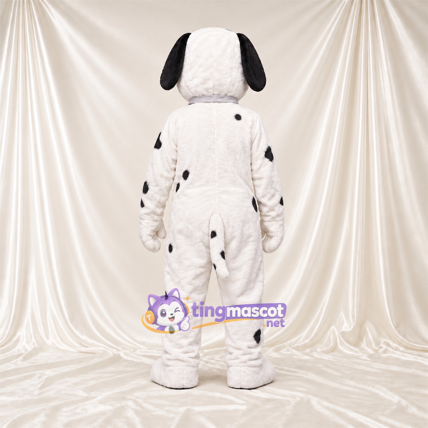 Black and White Dalmatian Mascot Costume - Gray Bow Tie and Sparse Black Spots Black and White Dalmatian Mascot Costume - Gray Bow Tie and Sparse Black Spots