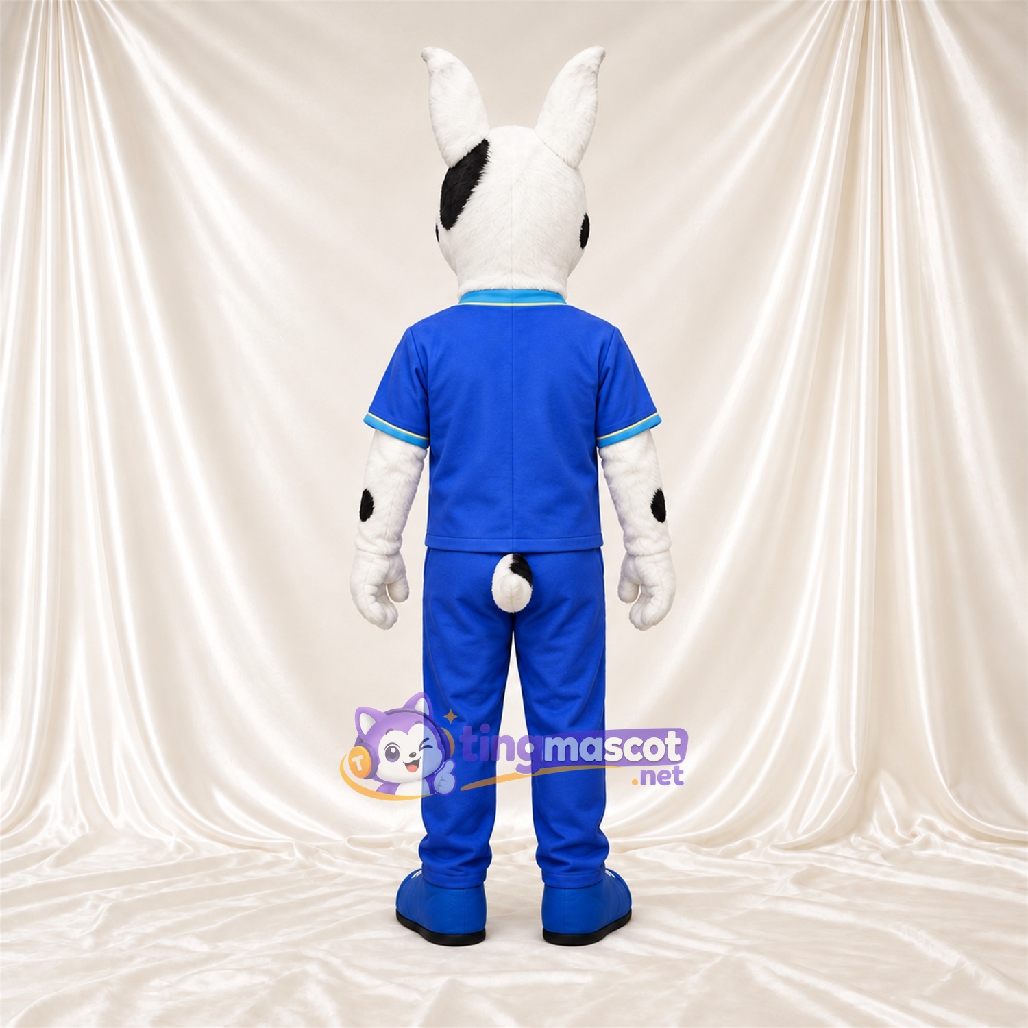 Costume de mascotte Lapin – blanc / noir – Survêtement (bleu) Costume de mascotte Lapin – blanc / noir – Survêtement (bleu)
