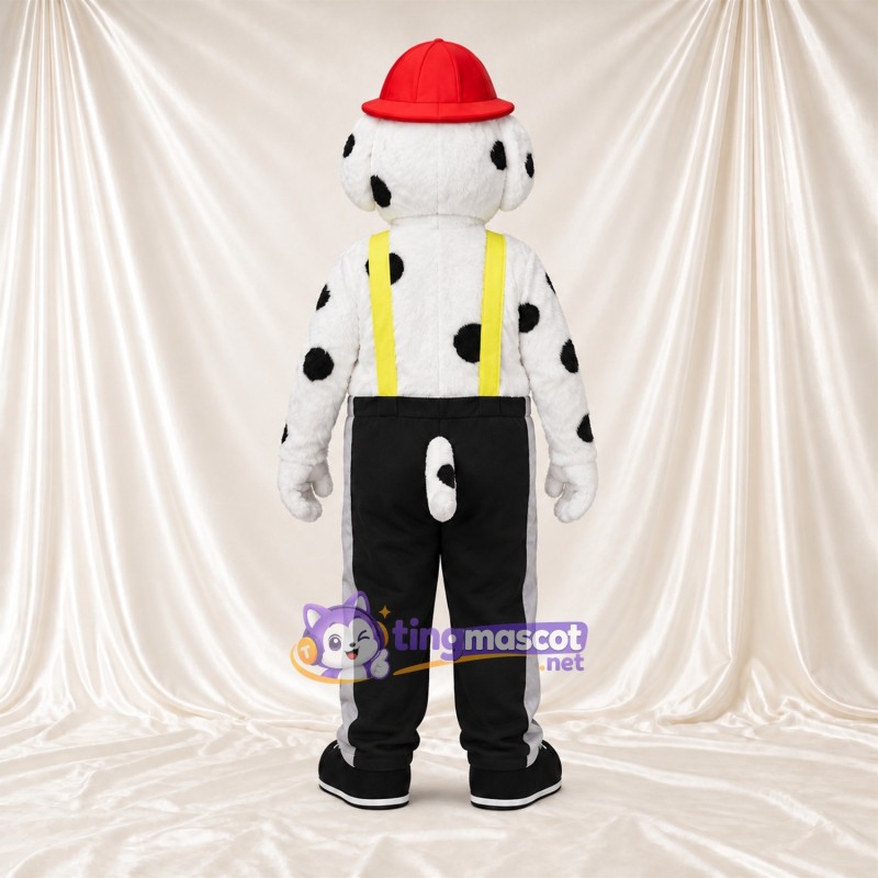 Costume de mascotte Dalmatien – noir / blanc – Casque; Bretelles (jaune) Costume de mascotte Dalmatien – noir / blanc – Casque; Bretelles (jaune)