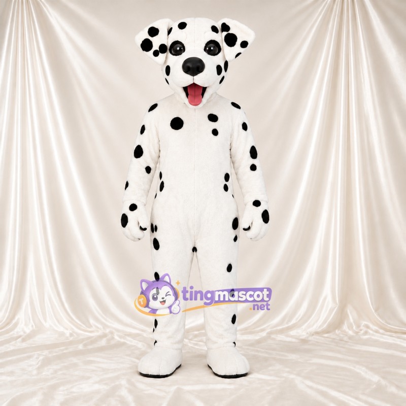 Black and White Dalmatian Mascot Costume - Pink Tongue and Sparse Black Spots Black and White Dalmatian Mascot Costume - Pink Tongue and Sparse Black Spots
