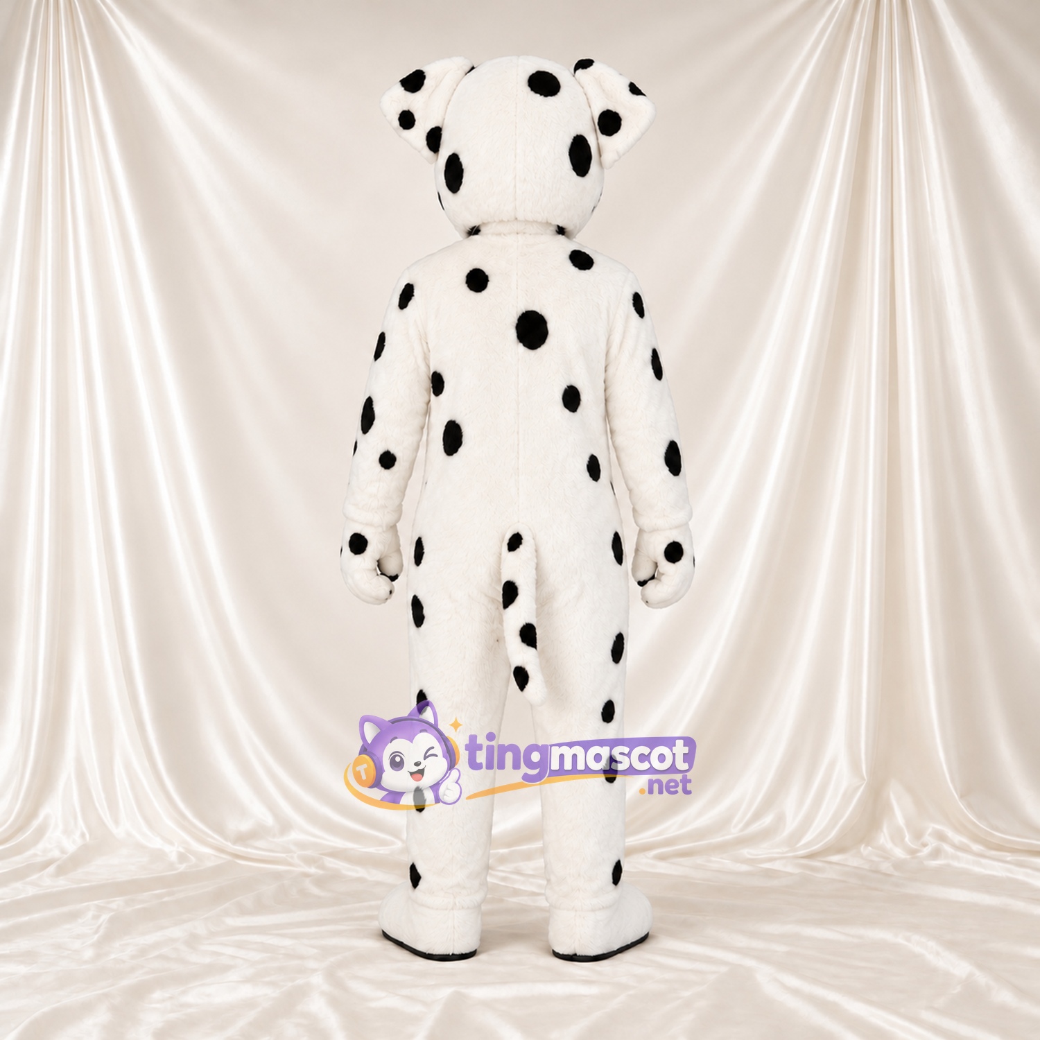 Black and White Dalmatian Mascot Costume - Pink Tongue and Sparse Black Spots Black and White Dalmatian Mascot Costume - Pink Tongue and Sparse Black Spots