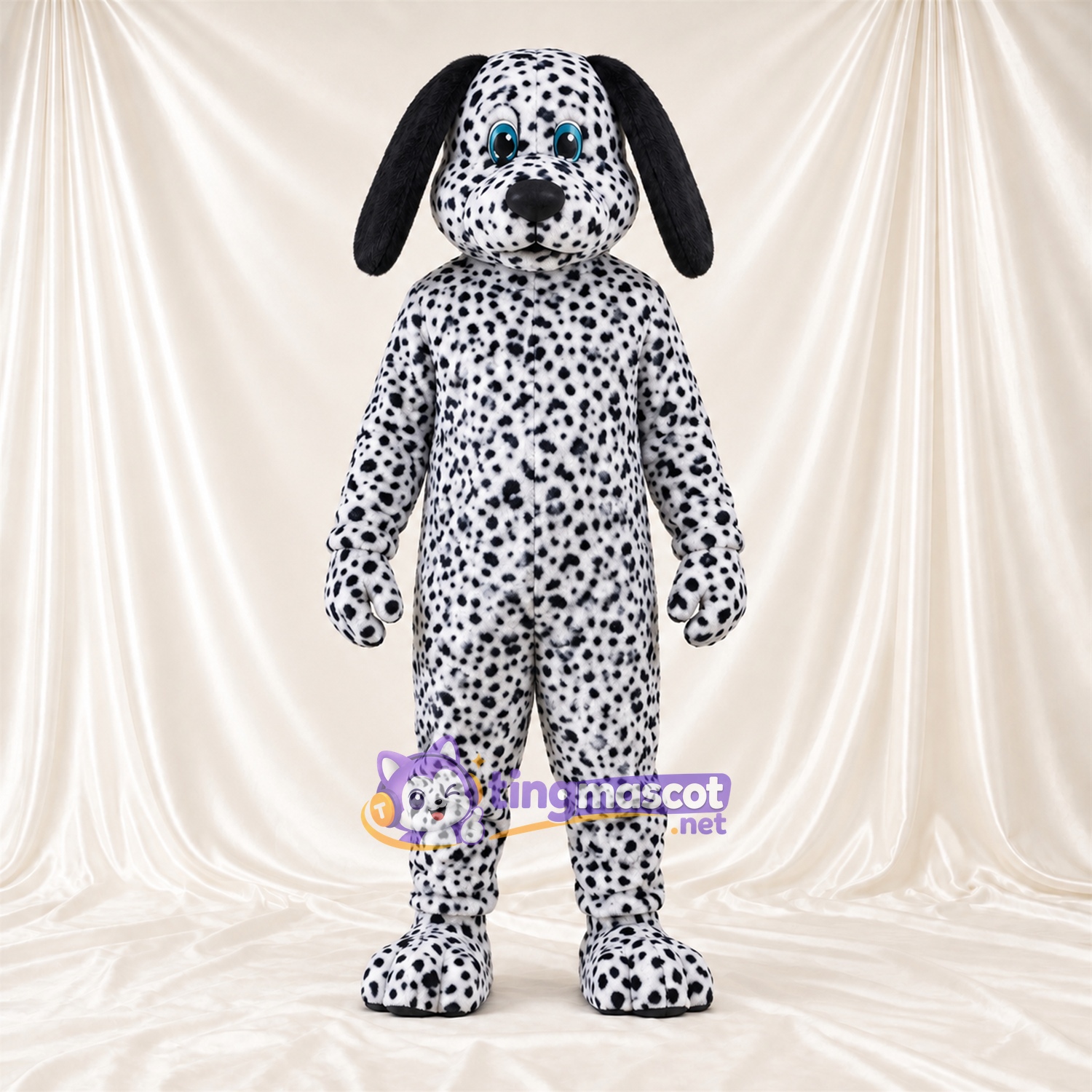 Maskottchenkostüm Dalmatiner – schwarz / weiß – Augen (blau); Dichte kleine Flecken Maskottchenkostüm Dalmatiner – schwarz / weiß – Augen (blau); Dichte kleine Flecken
