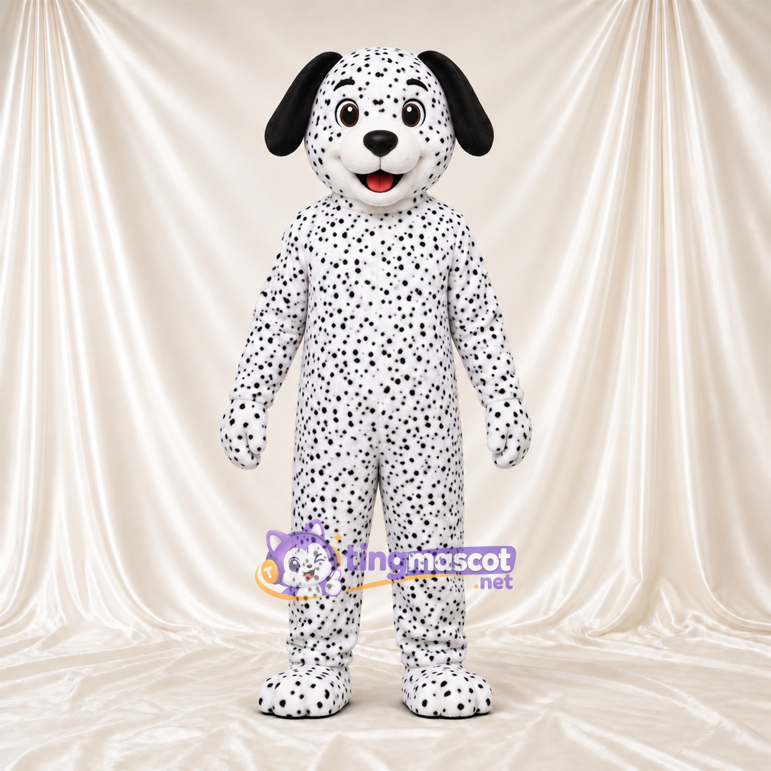 Costume de mascotte Dalmatien – noir / blanc – Longue queue; Petites taches serrées Costume de mascotte Dalmatien – noir / blanc – Longue queue; Petites taches serrées