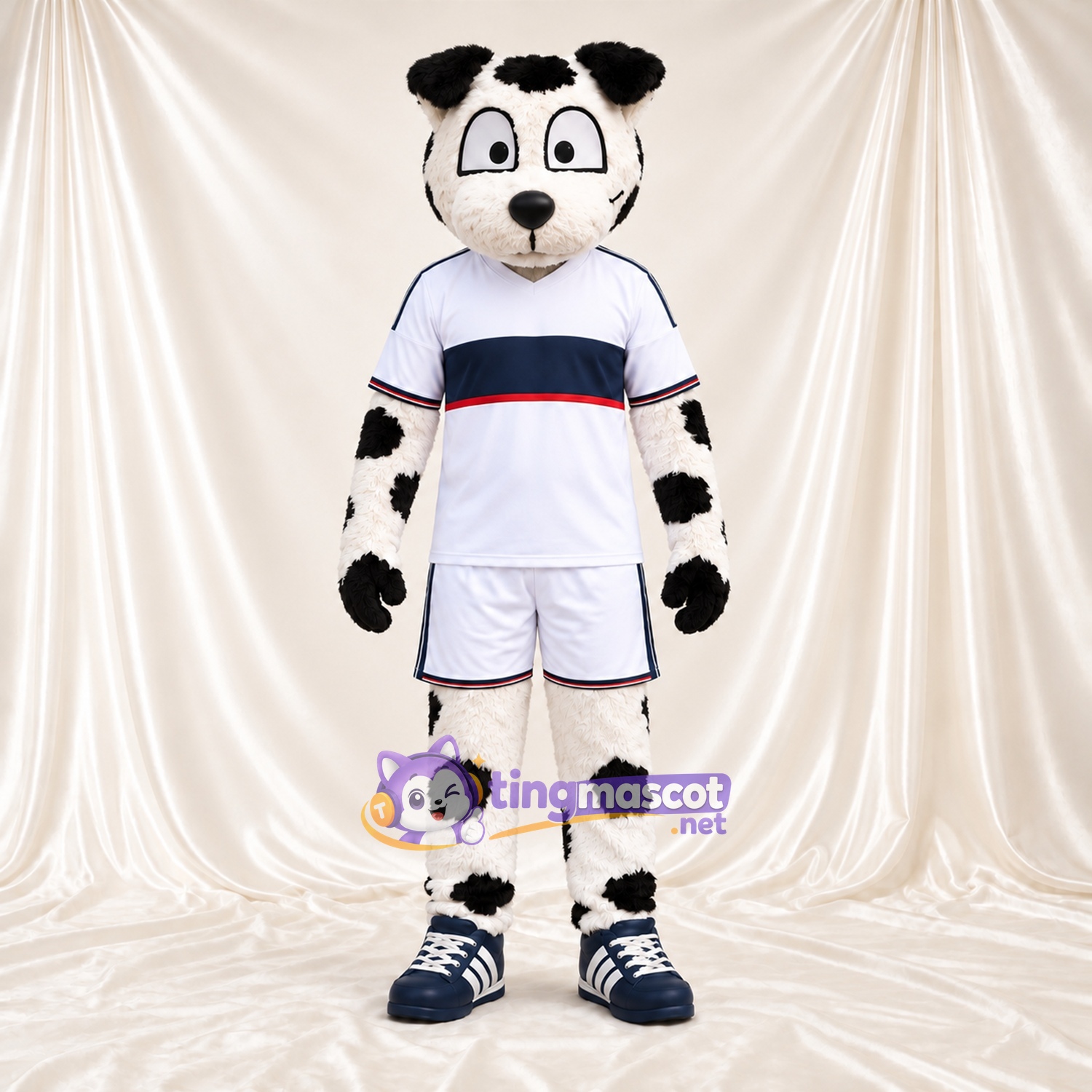 Black and White Dalmatian Mascot Costume - White Sports Uniform Black and White Dalmatian Mascot Costume - White Sports Uniform
