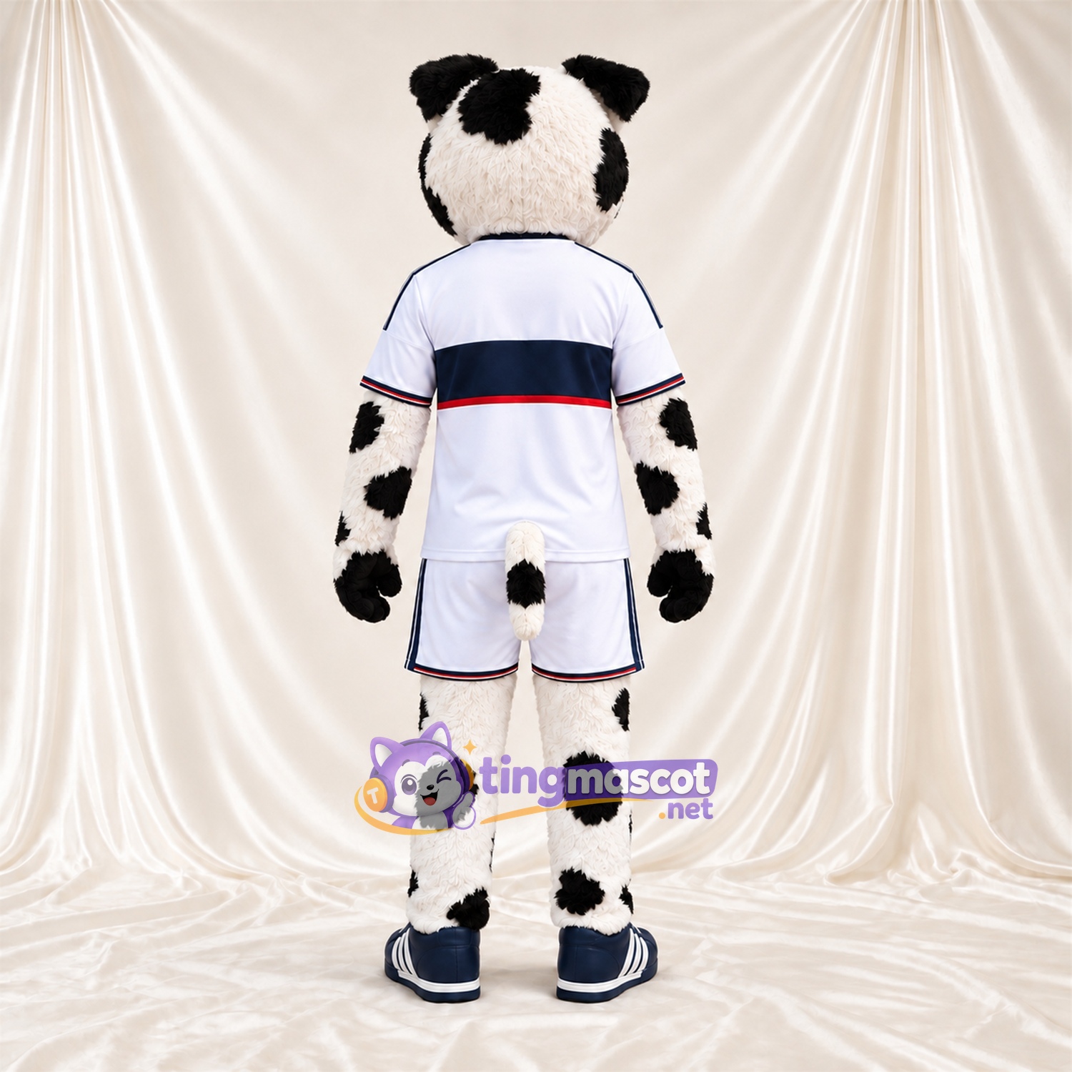 Black and White Dalmatian Mascot Costume - White Sports Uniform Black and White Dalmatian Mascot Costume - White Sports Uniform