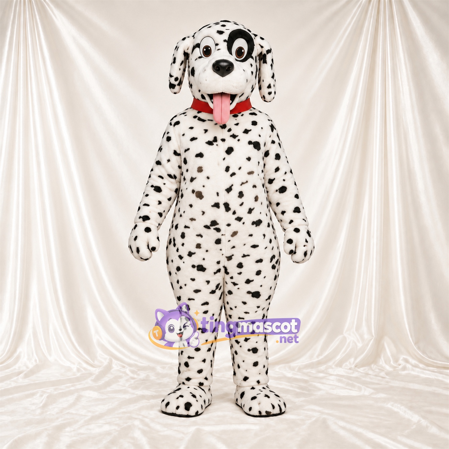 Black and White Dalmatian Mascot Costume - Red Tongue and Red Collar Black and White Dalmatian Mascot Costume - Red Tongue and Red Collar