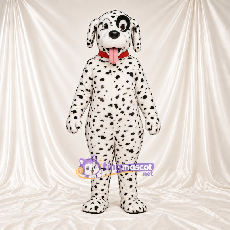 Black and White Dalmatian Mascot Costume - Red Tongue and Red Collar Black and White Dalmatian Mascot Costume - Red Tongue and Red Collar