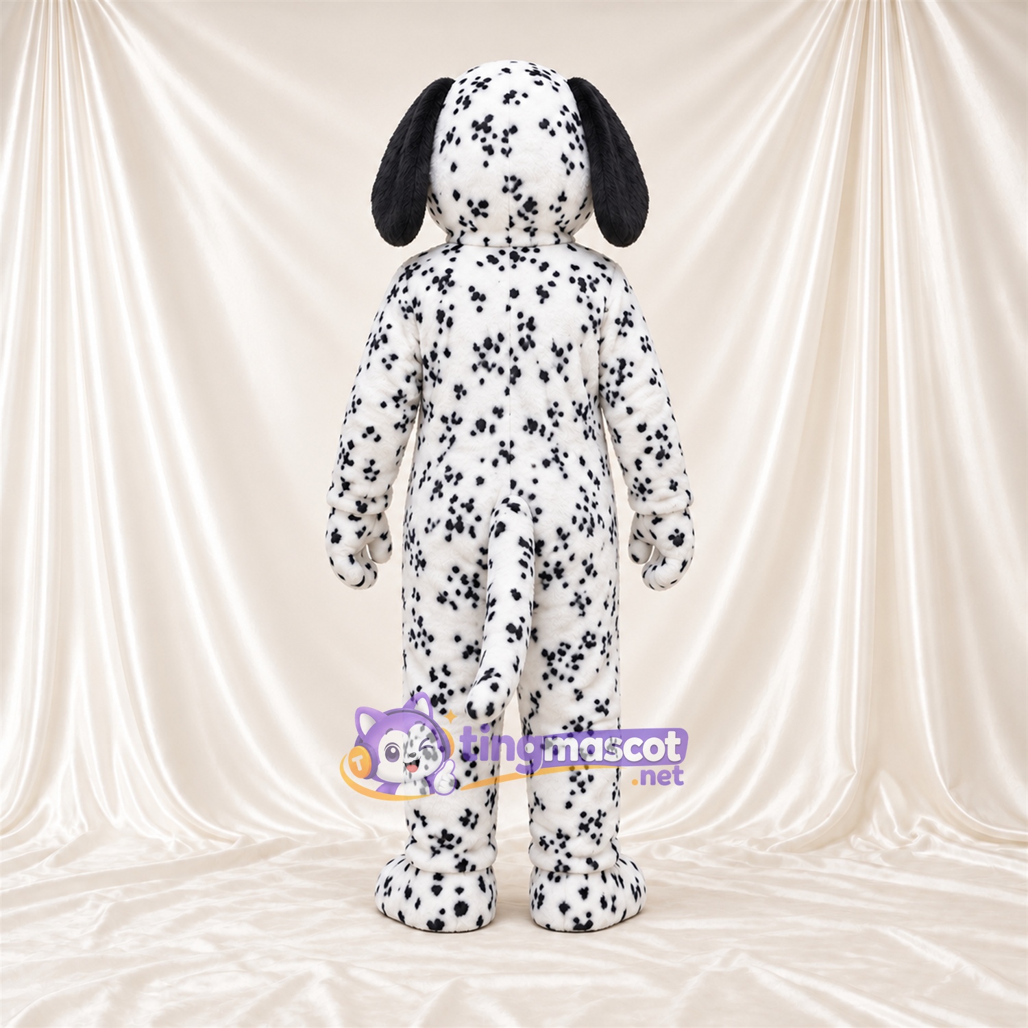 Maskottchenkostüm Dalmatiner – schwarz / weiß – Schlappohren (schwarz); Dichte kleine Flecken Maskottchenkostüm Dalmatiner – schwarz / weiß – Schlappohren (schwarz); Dichte kleine Flecken