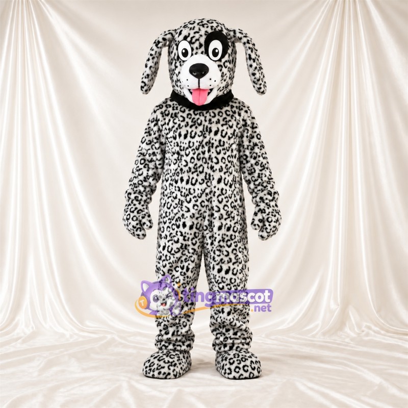 Black and White Dalmatian Mascot Costume - Black Collar and Dense Small Spots Black and White Dalmatian Mascot Costume - Black Collar and Dense Small Spots
